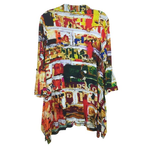 Lynn Ritchie Silver Colorful Abstract Print Open Front zip Top Logan look size M - Picture 2 of 16